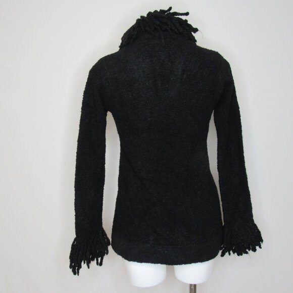 Free People Black Boucle Fringe Cardigan Sweater Hidden Hook Women's M Medium - Picture 3 of 9